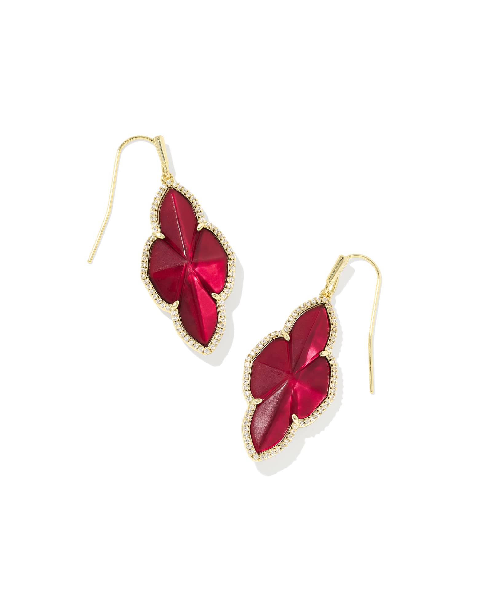 Kendra Scott Abbie Gold Pave Frame Drop Earrings in Cranberry | Illusion